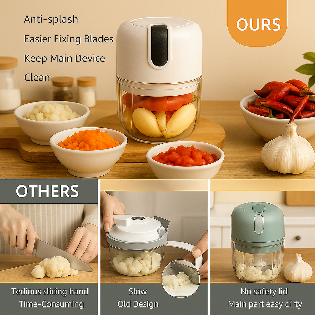 Rechargeable Mini Electric Chopper, Easy One Touch Operation, 250 ML