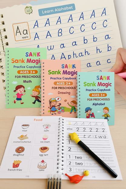 Kid's Magic Reusable CopyBook (10 Refill, 4 Book, 1 Pen, 1 Grip)