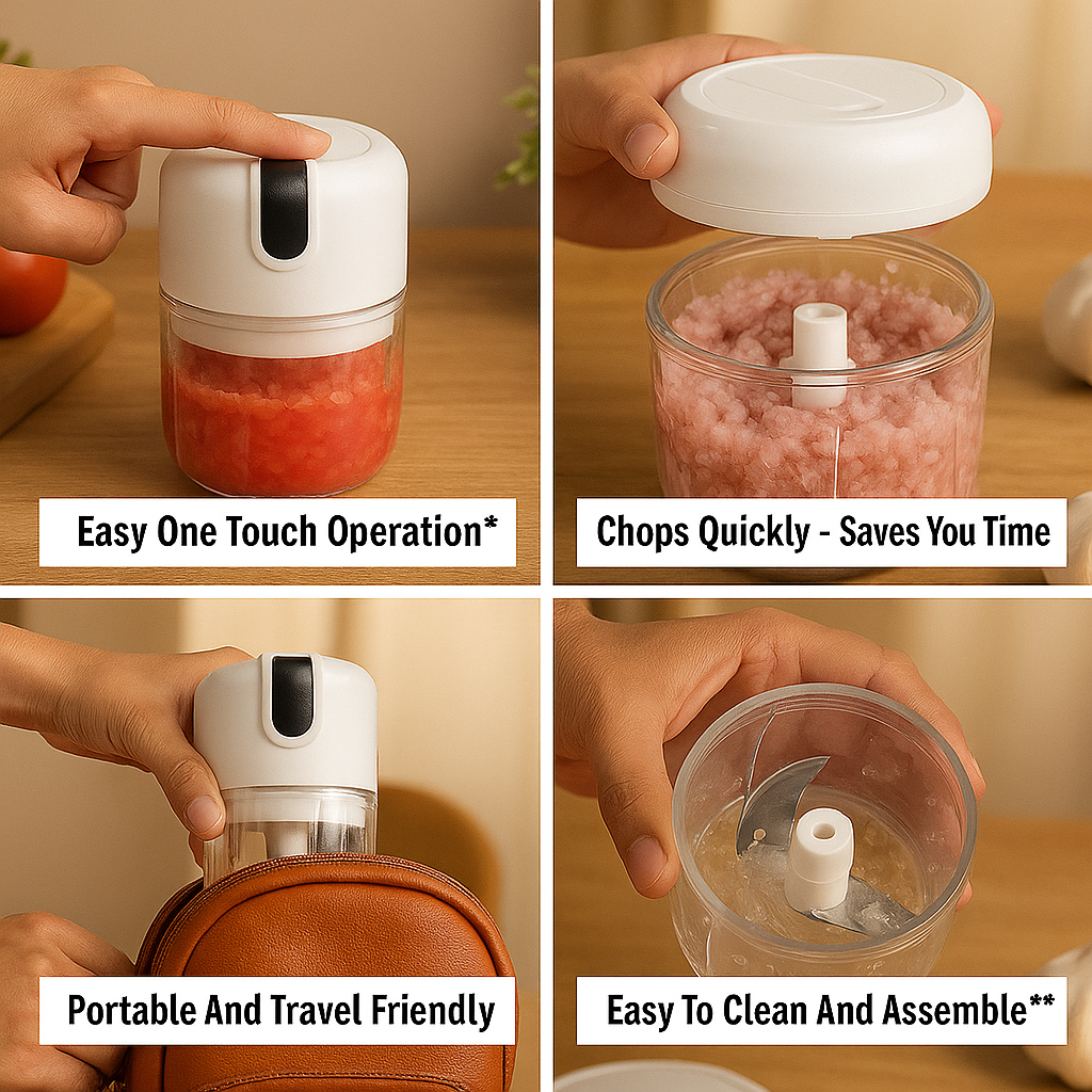 Rechargeable Mini Electric Chopper, Easy One Touch Operation, 250 ML