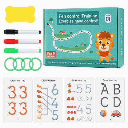 64 Pages Reusable Tracing Line book to improve HAND WRITING For 2+ Years kids
